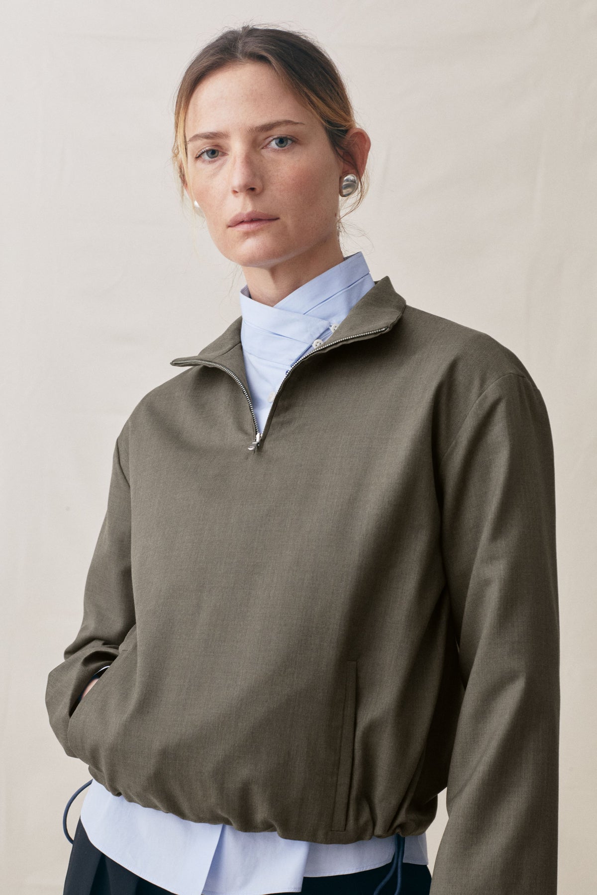 Wool Quarter Zip Olive