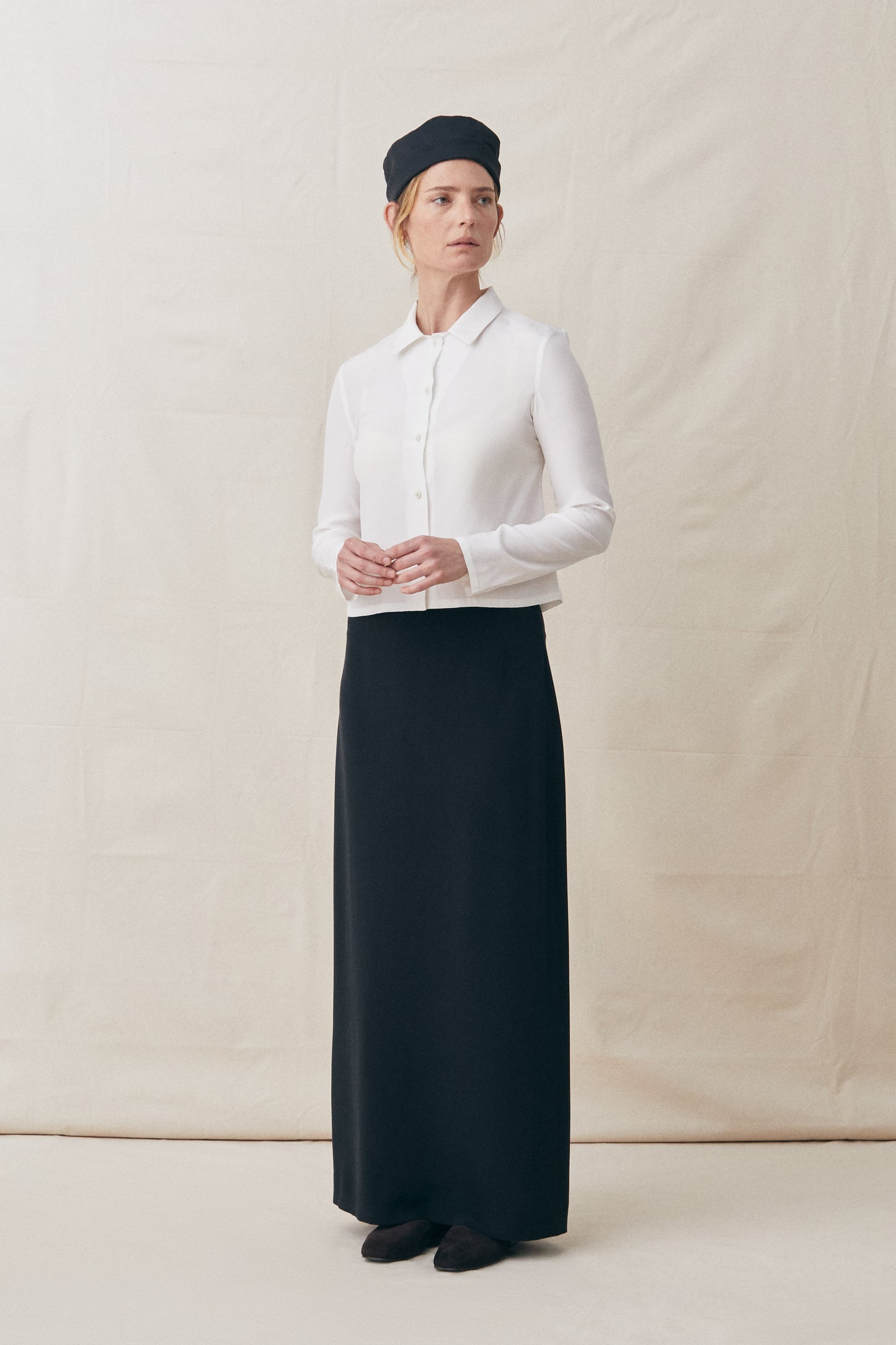 Silk Maxi Column Skirt Natural (Specialty Fabric)